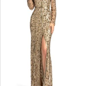 Mac Duggal Embellished Long Sleeve Evening Gown